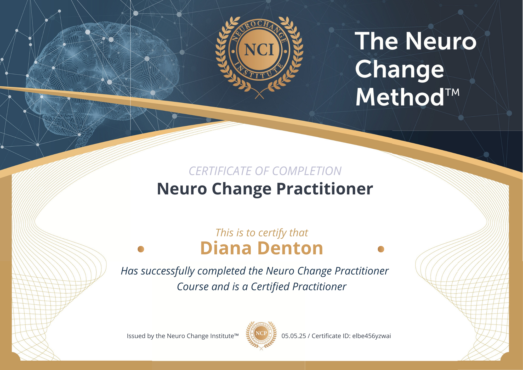 Neuro Change Practitioner certificate